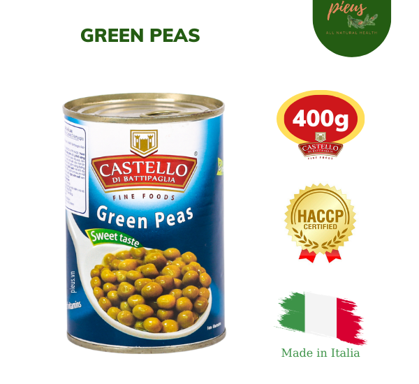Đậu Hà Lan đóng hộp | Green Peas Naturally Boiled Castello 400 g – Rau củ đóng hộp giàu dinh dưỡng, tốt cho sức khỏe, tiện lợi nhập khẩu Ý