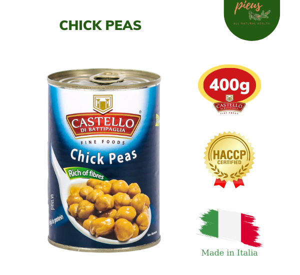 Đậu gà đóng hộp | Chickpeas Naturally Boiled Castello 400 g – Rau củ đóng hộp giàu dinh dưỡng, tốt cho sức khỏe, tiện lợi nhập khẩu Ý