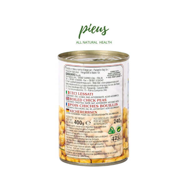 Đậu gà đóng hộp | Boiled Chickpeas Giaguaro 400 g - Rau củ đóng hộp giàu dinh dưỡng, tốt cho sức khỏe, tiện lợi nhập khẩu Ý